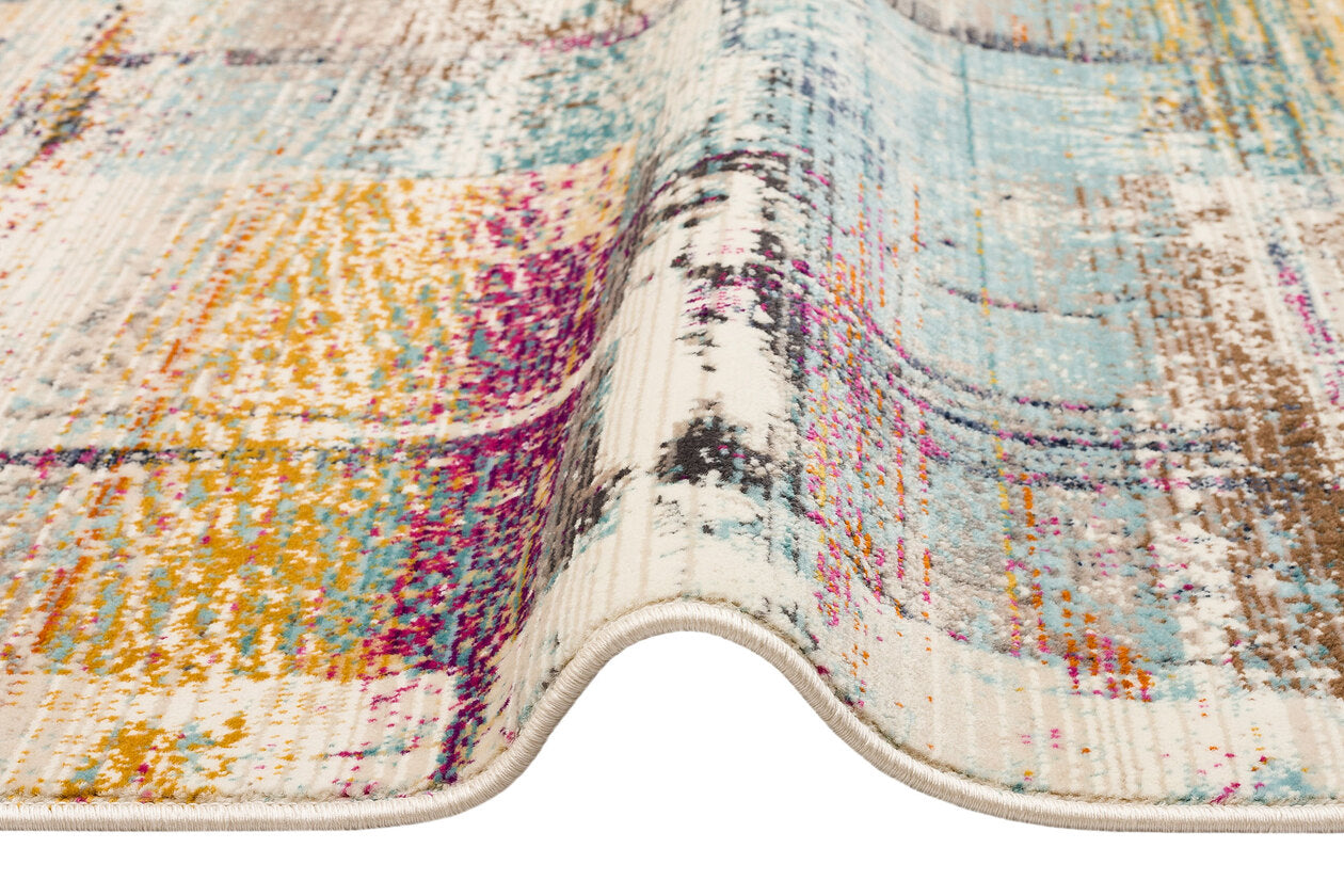 PR 01 MULTY - PETRA - Hav Toz Vermez Etnik ve Modern Desenli Renkli Saçaklı Halı